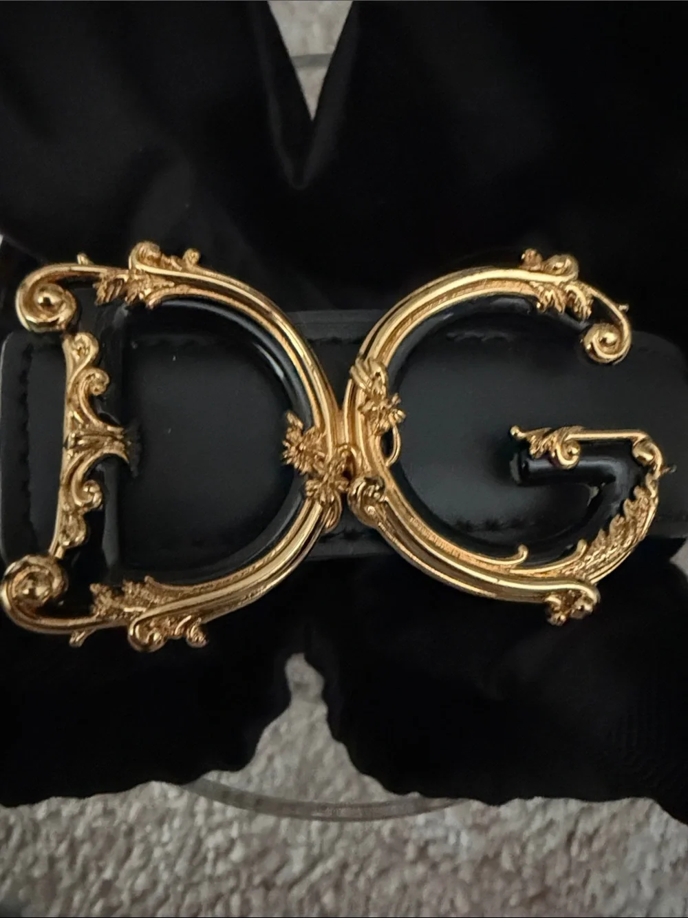 Dolce & Gabbana Black Leather Belt with Ornate Gold DG Logo Buckle